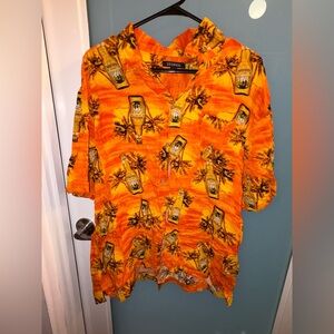Men’s vacation Hawaiian George shirt, orange beer bottles funny vacay button up!